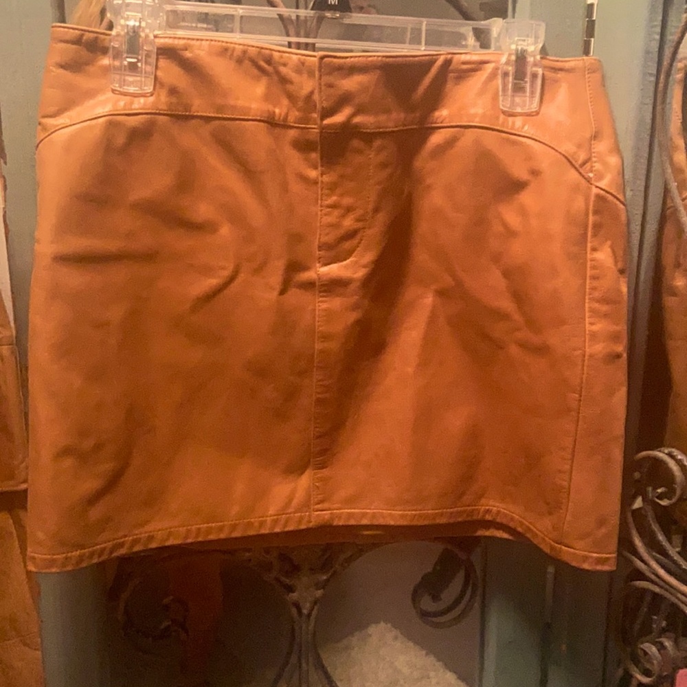 Brown leather mini skirt